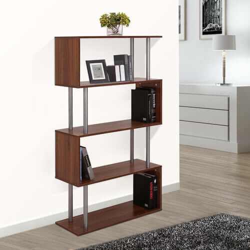 HOMCOM S-Form Regal mit 4 offenen Regalböden im modernen S-Design zur stilvollen Aufbewahrung und Präsentation